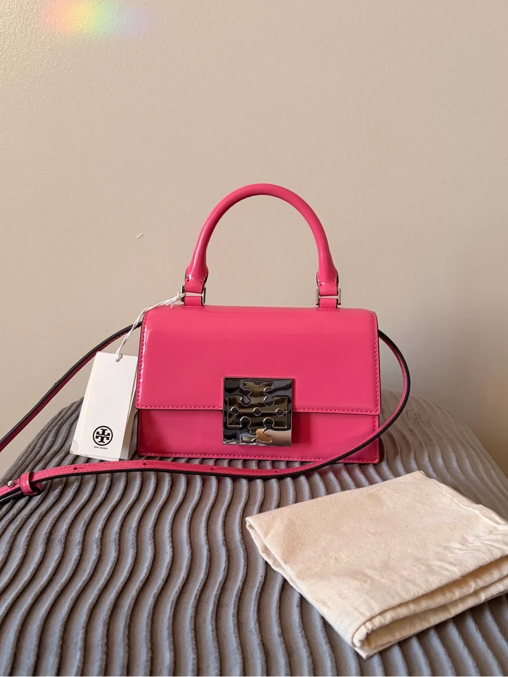 Tory Burch Bon Bon Spazzolato Mini Top-Handle Bag Pink